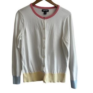 Lands End super cute cardigan.  White with pastel color trim. Size M